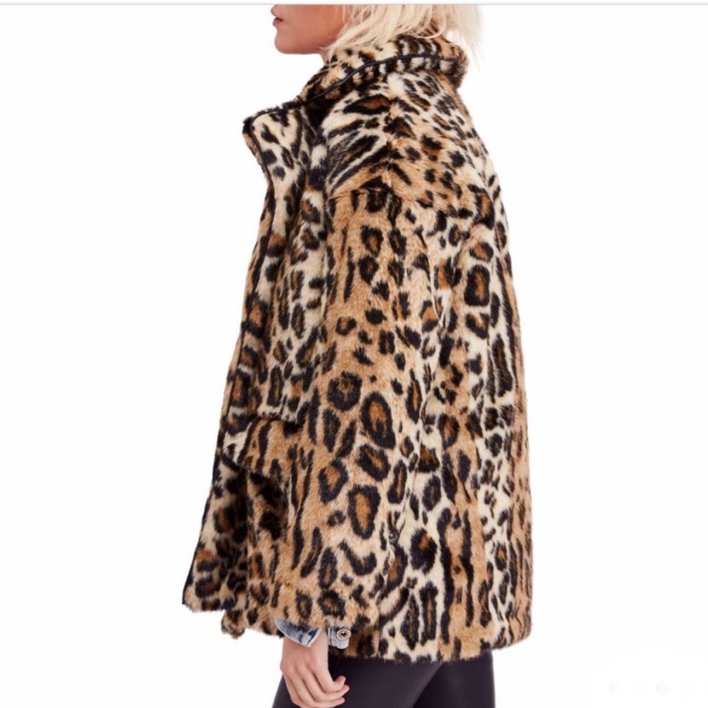 Free People Leopard Print Faux Fur Teddy Bear Coat - Picture 3 of 6